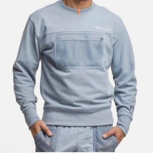 Champion Reverse Weave Crewneck Light Blue Zipper Pocket Detail on Chest Size S